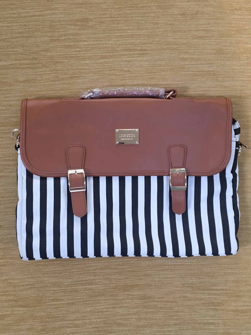 Lovevook Black & Brown Striped Messenger Briefcase Laptop Case New